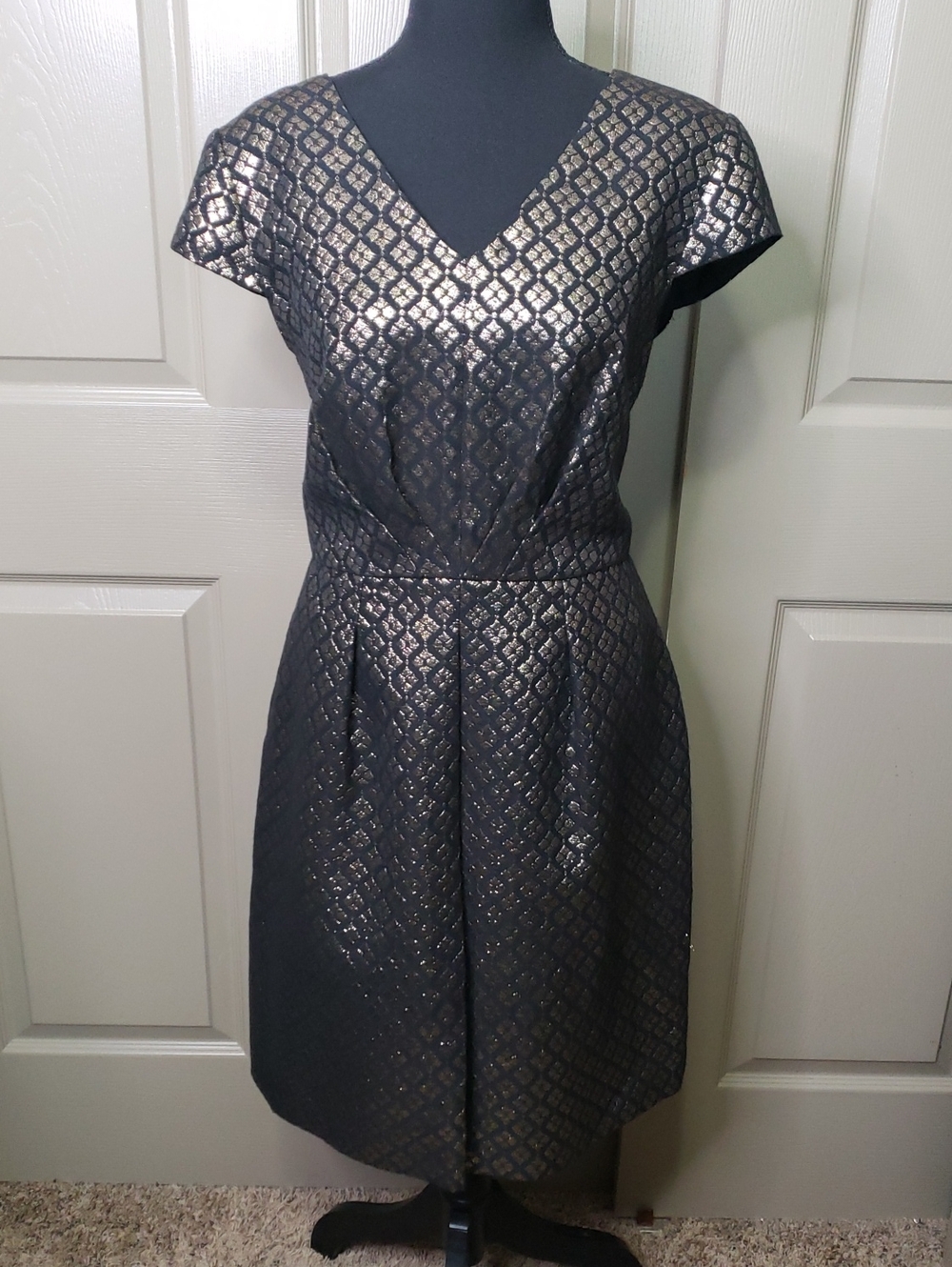Daniel Cremieux Black Dress with Gold Lattice Size 12